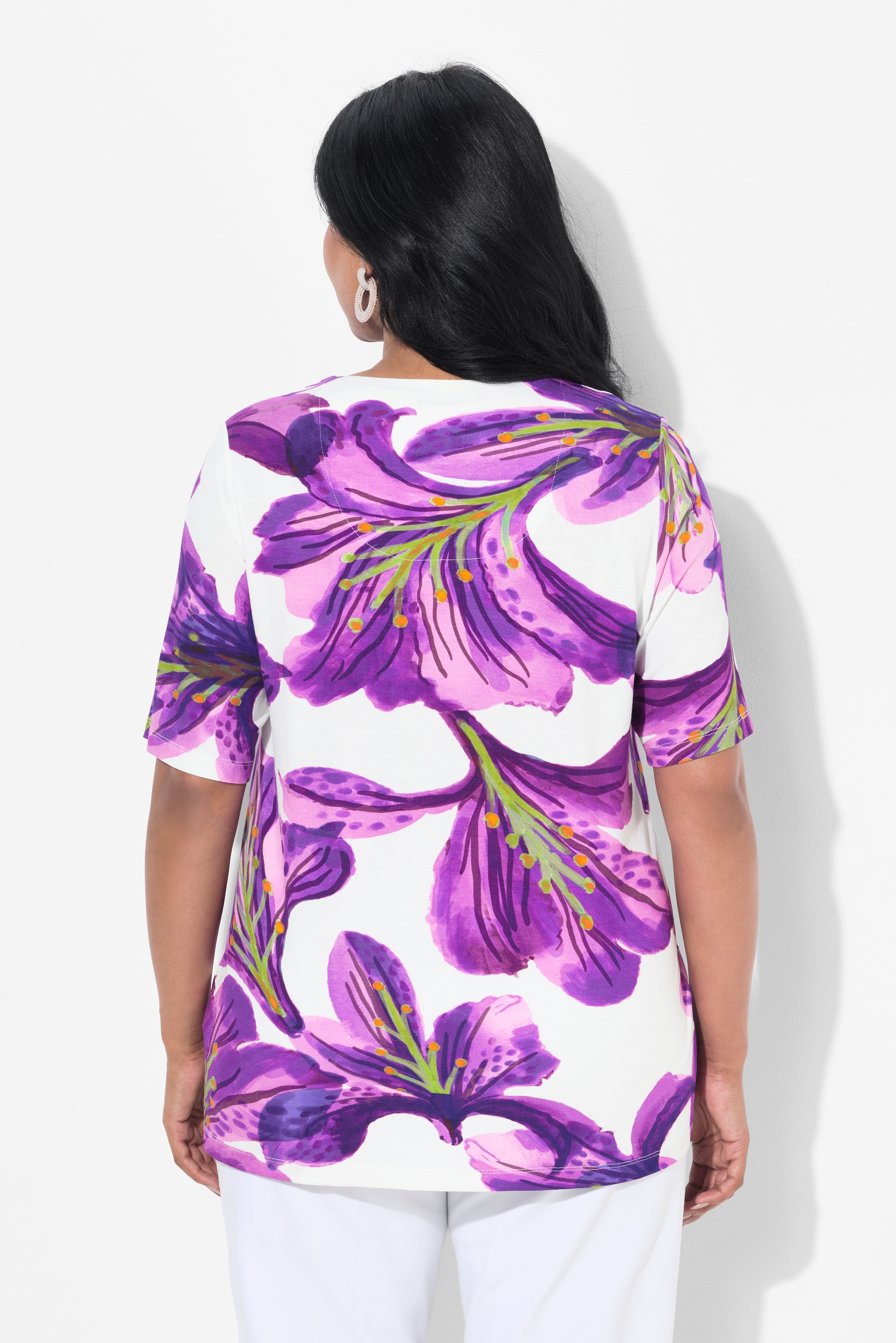 Ulla Popken Damen große Größen T Shirt Blüten Classic V Ausschnitt