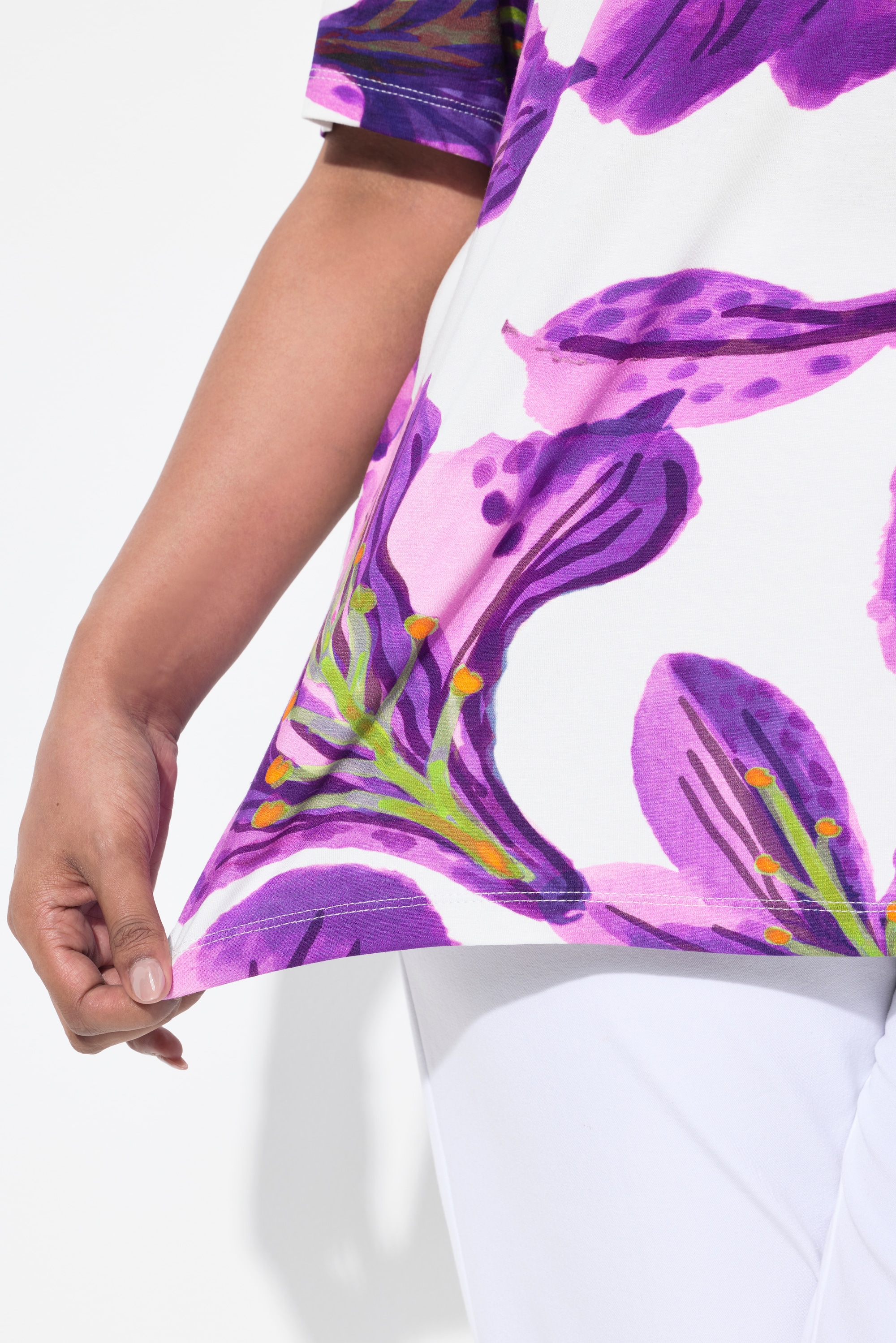 Ulla Popken Damen große Größen T Shirt Blüten Classic V Ausschnitt