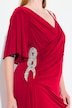 Maxi-jurk, drapering, siergespen, klokmouwen