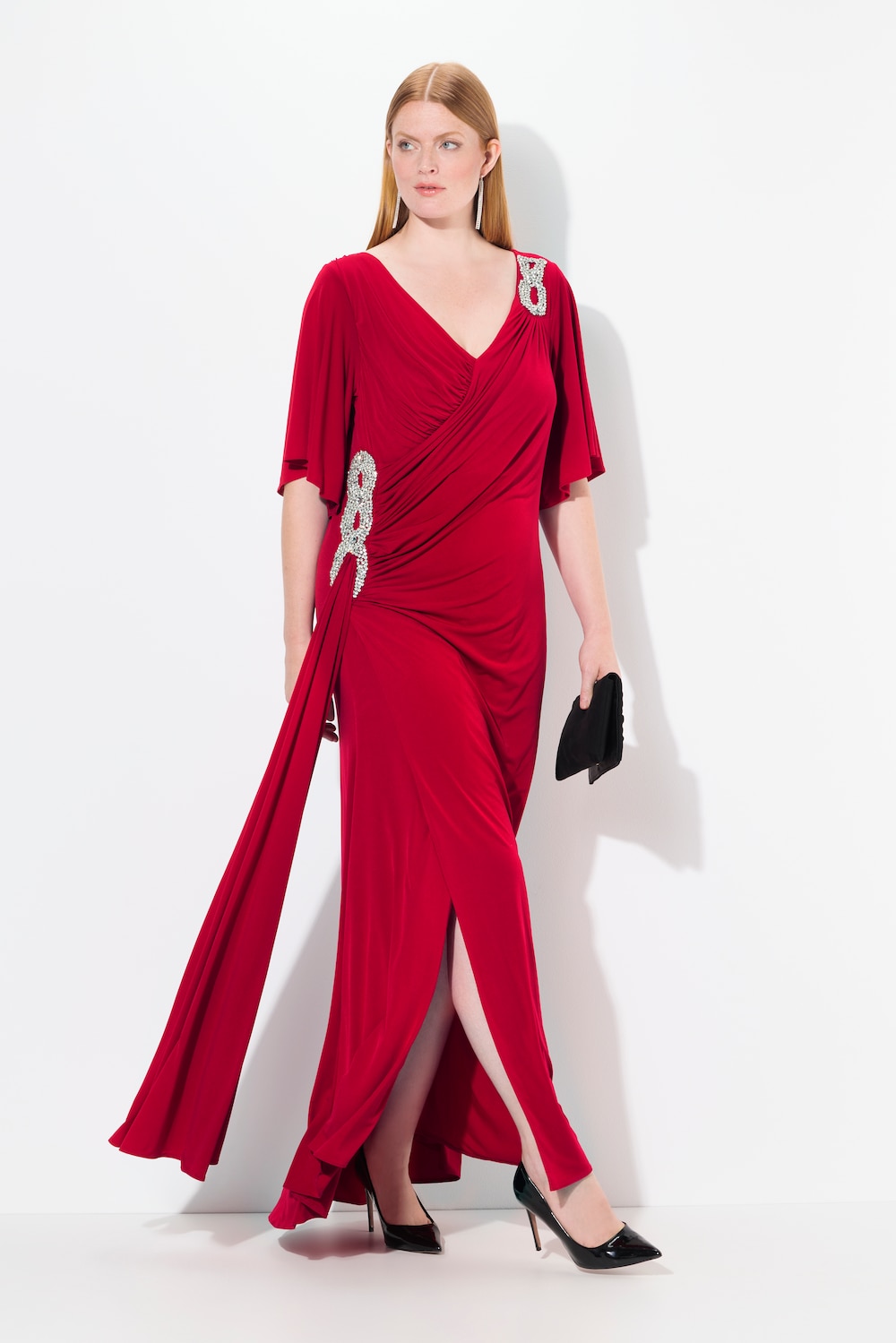 Große Größen Maxikleid, Damen, rot, Größe: 54, Polyester/Viskose, Ulla Popken