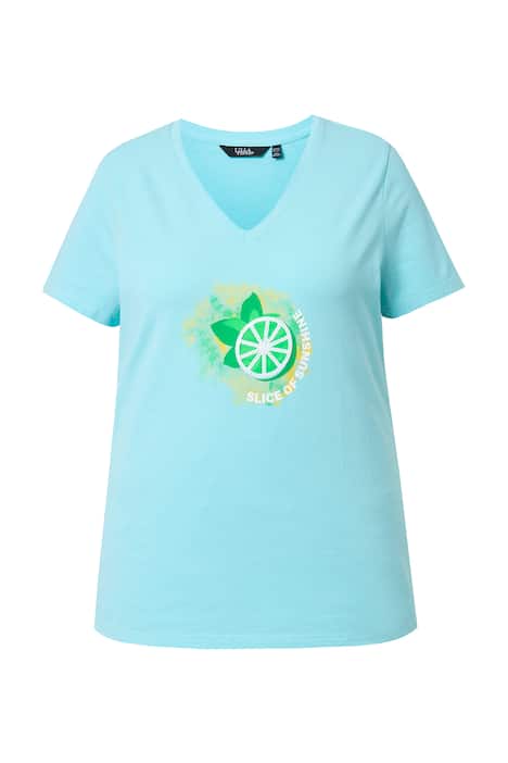 Tričko, citrony, A střih, výstřih do V, krátké rukávy