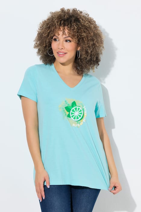 T-Shirt, Limonen, A-Linie, V-Ausschnitt, Halbarm