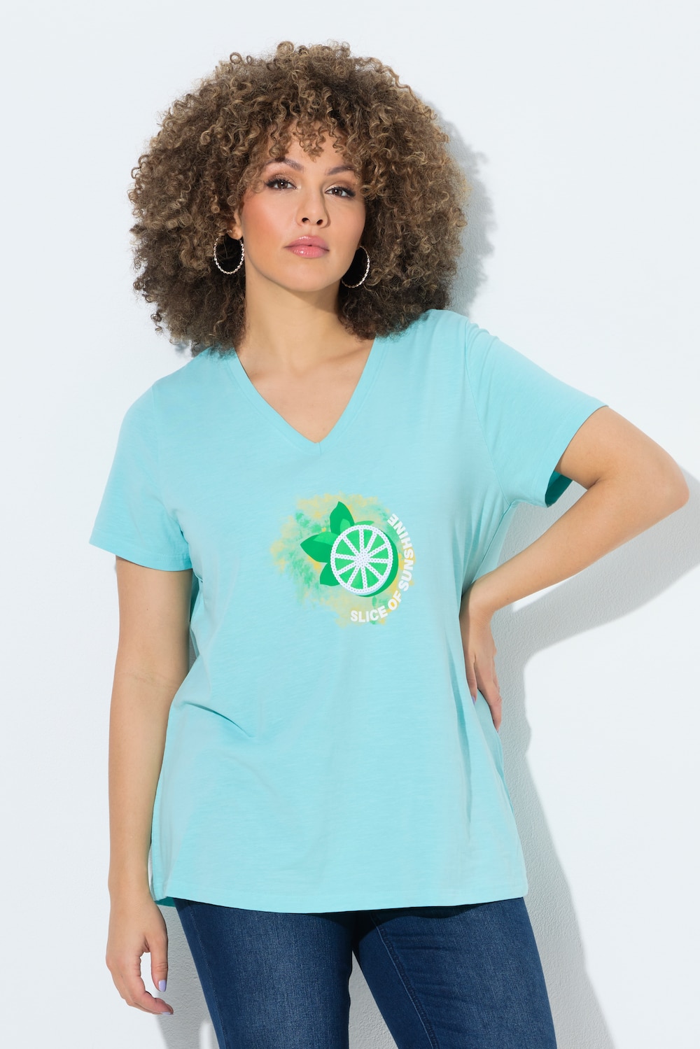 T-shirt, limoenen, A-lijn, V-hals, halve mouw