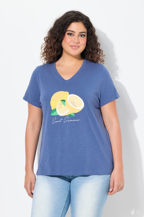 T-Shirt, Limonen, A-Linie, V-Ausschnitt, Halbarm