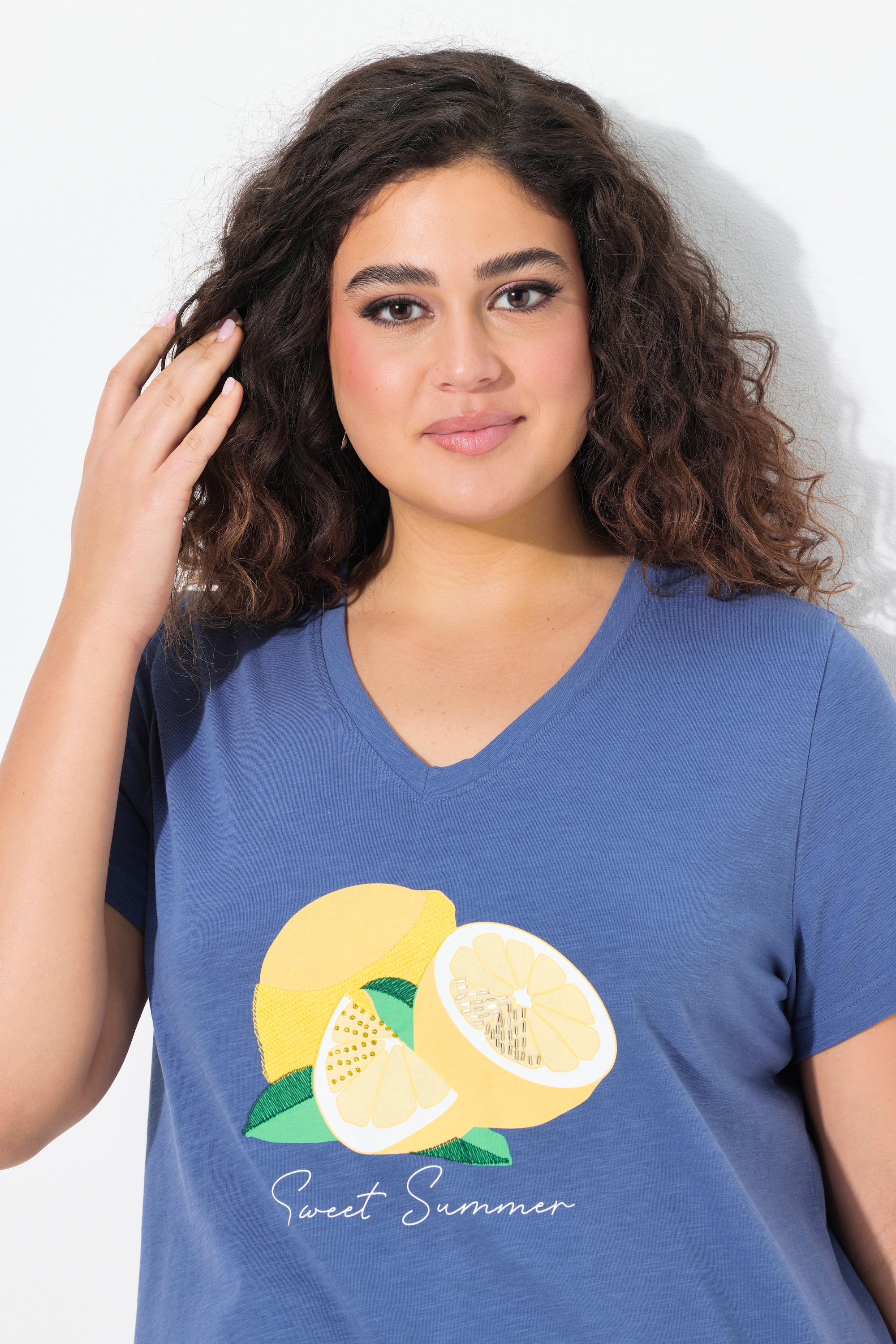 Ulla Popken Damen große Größen T Shirt Limonen A Linie V Ausschnitt