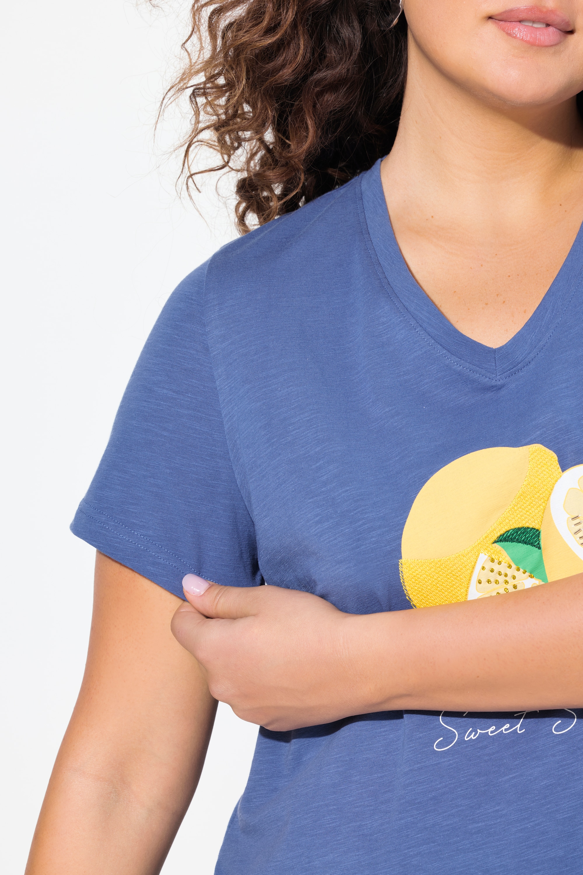 Ulla Popken Damen große Größen T Shirt Limonen A Linie V Ausschnitt