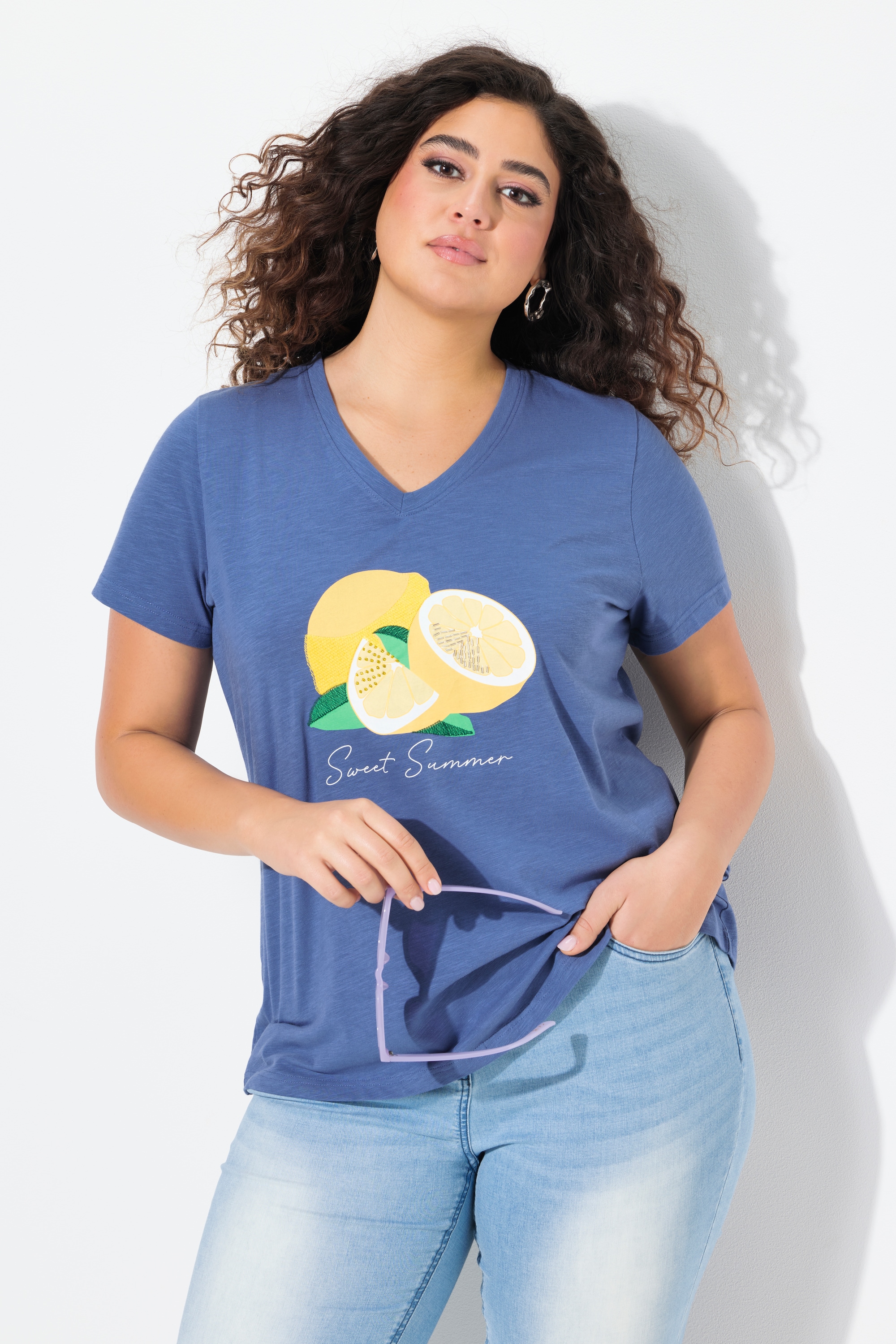 Ulla Popken Damen große Größen T Shirt Limonen A Linie V Ausschnitt