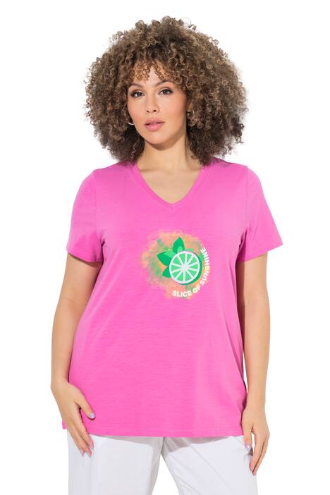 Tričko, citrony, A střih, výstřih do V, krátké rukávy