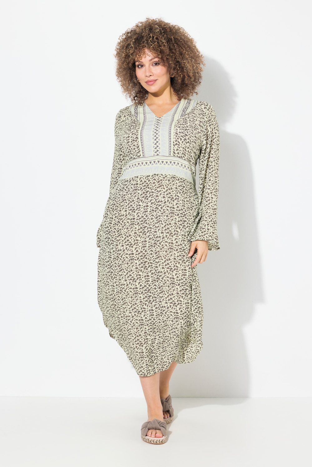 Große Größen Midikleid, Damen, beige, Größe: 50/52, Viskose, Ulla Popken