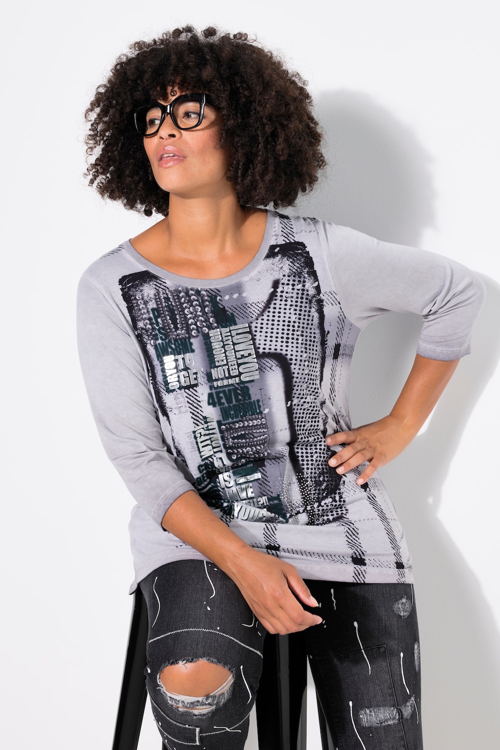 T-shirt, Comfort Fit, XL-print, 3/4-mouw