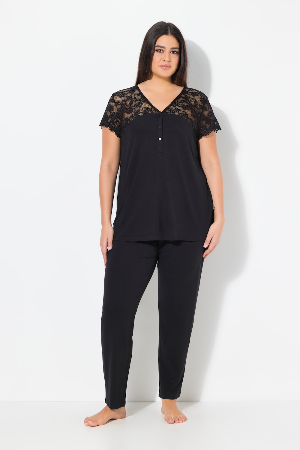 Thumbnail - Große Größen Pyjama, Damen, schwarz, Größe: 62/64, Baumwolle/Synthetische Fasern, Ulla Popken