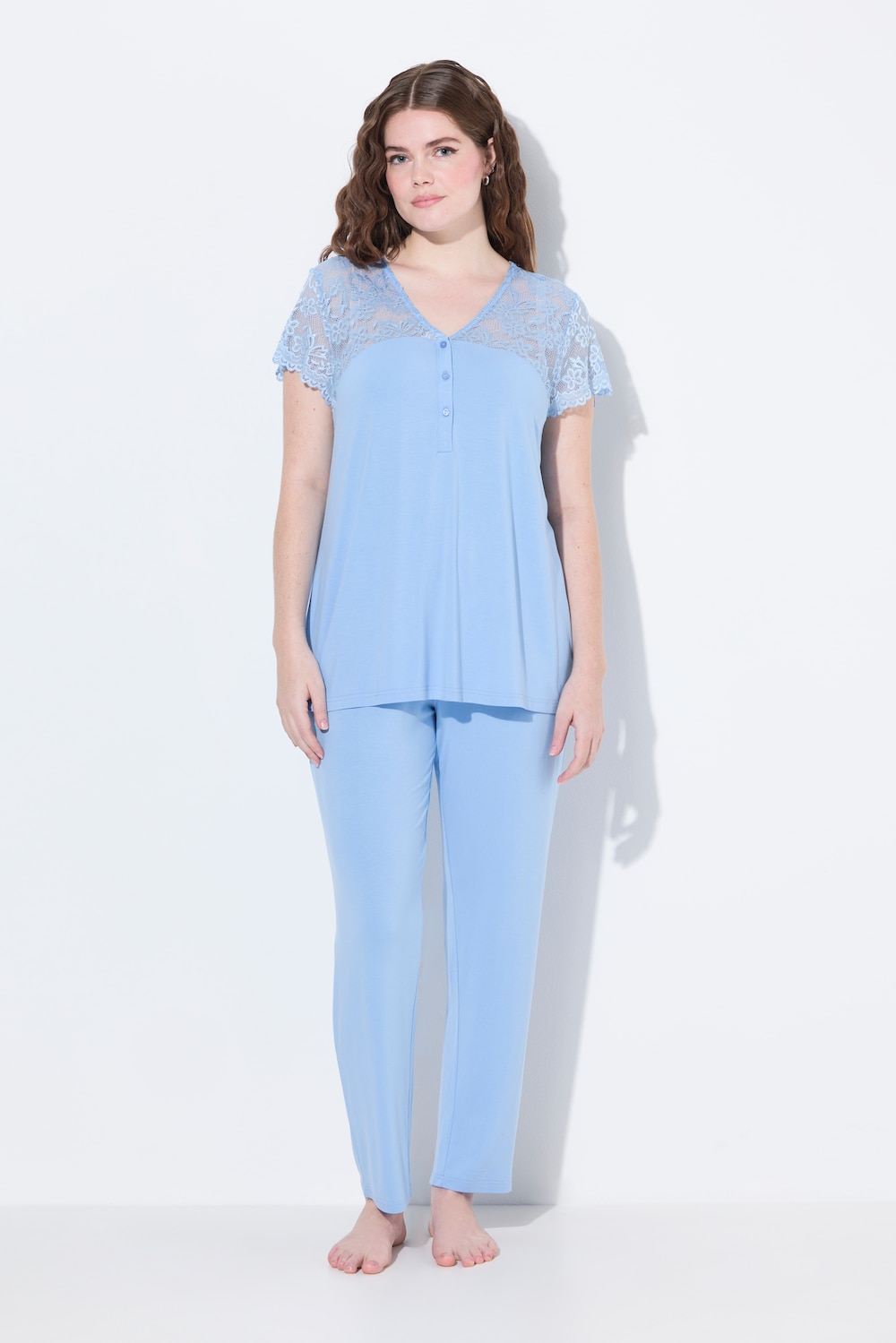 Große Größen Pyjama, Damen, blau, Größe: 42/44, Baumwolle/Synthetische Fasern, Ulla Popken