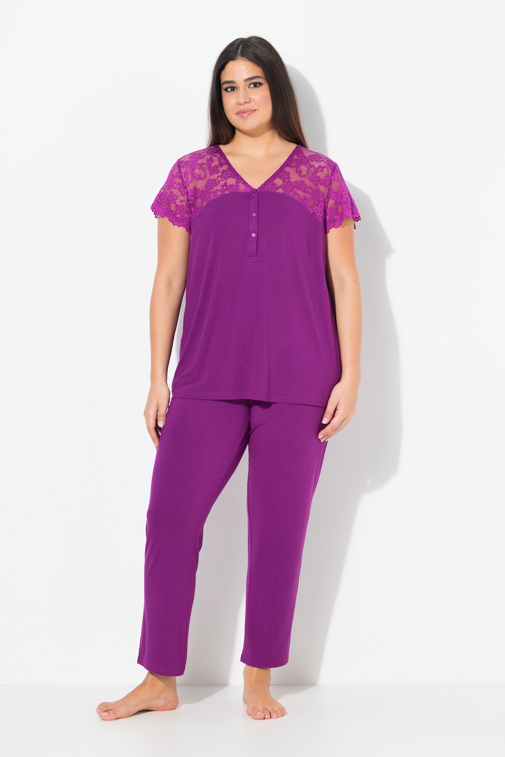 Große Größen Pyjama, Damen, lila, Größe: 42/44, Baumwolle/Synthetische Fasern, Ulla Popken