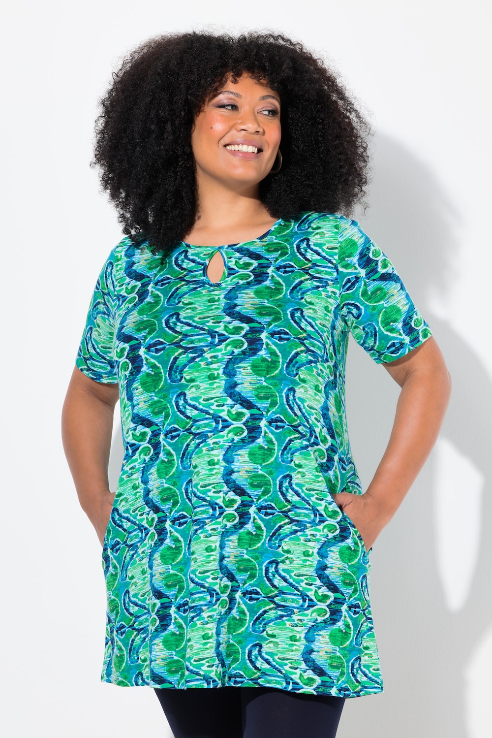 Thumbnail - Große Größen Longshirt, Damen, türkis, Größe: 50/52, Baumwolle, Ulla Popken