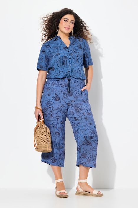 Italy Print Elastic Waist Culottes