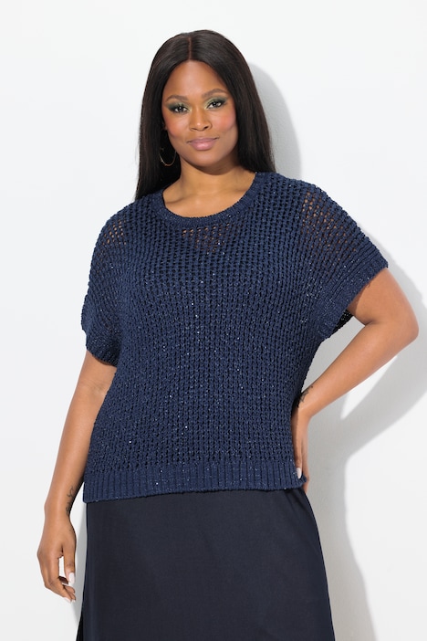 Sparkling Openwork Short Sleeve Sweater