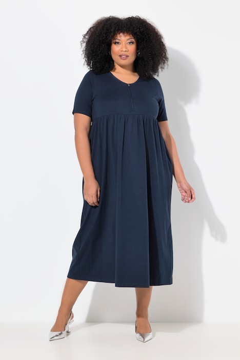 Zip Front Short Sleeve Swing Empire Knit Dress