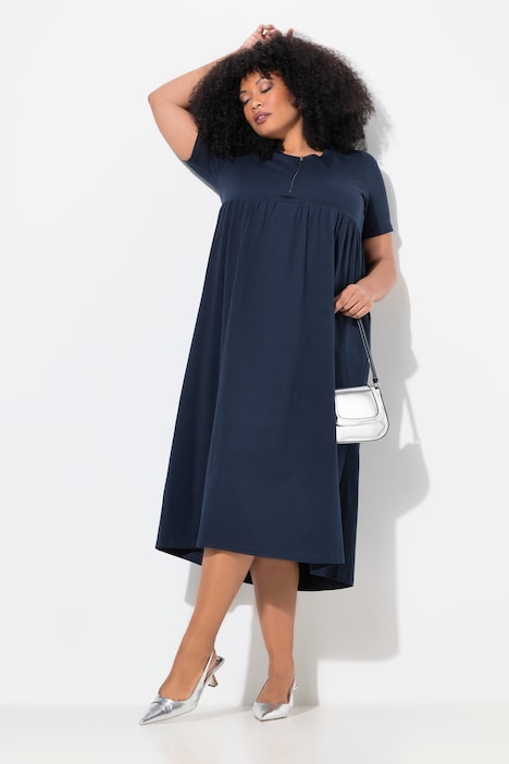 Zip Front Short Sleeve Swing Empire Knit Dress