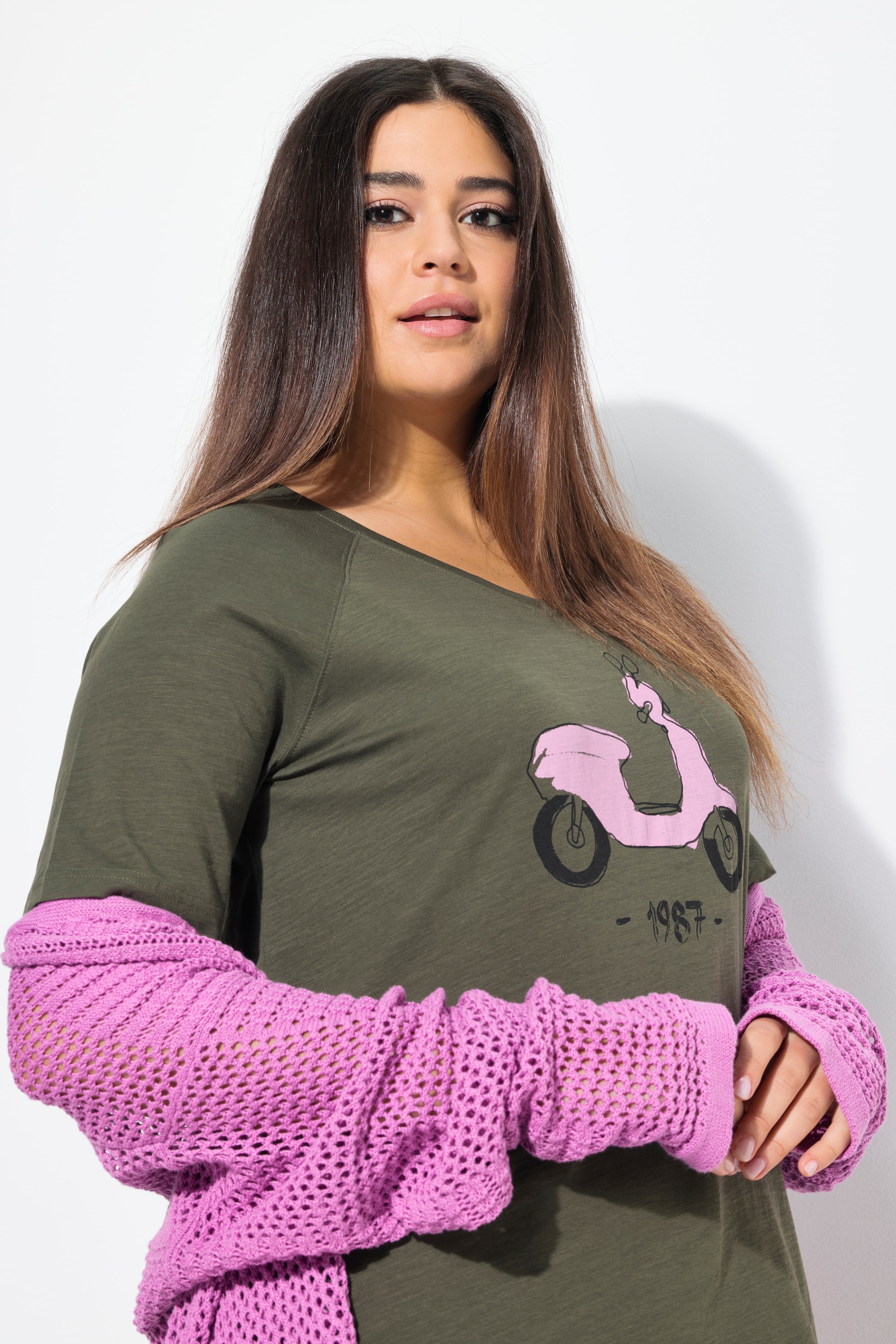 Ulla Popken Damen große Größen T Shirt Vespa Classic V Ausschnitt Halbarm 838157