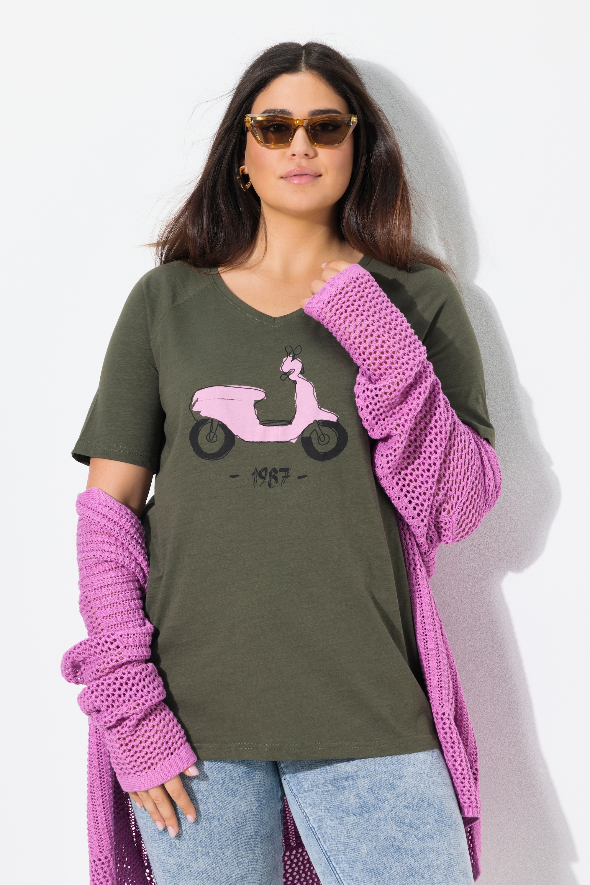 Ulla Popken Damen große Größen T Shirt Vespa Classic V Ausschnitt Halbarm 838157