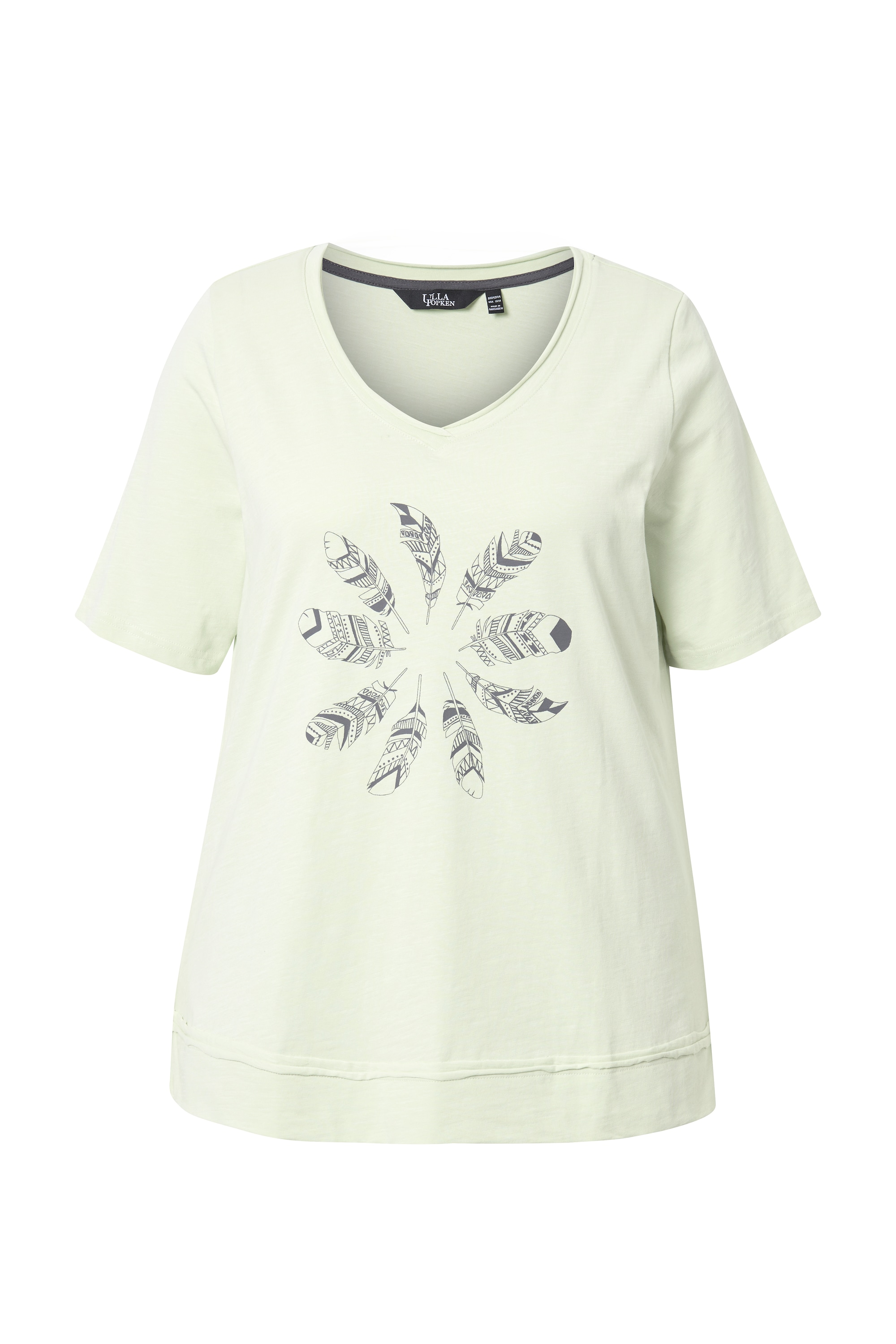 Ulla Popken Damen große Größen T Shirt Feder offenkantig V Ausschnitt
