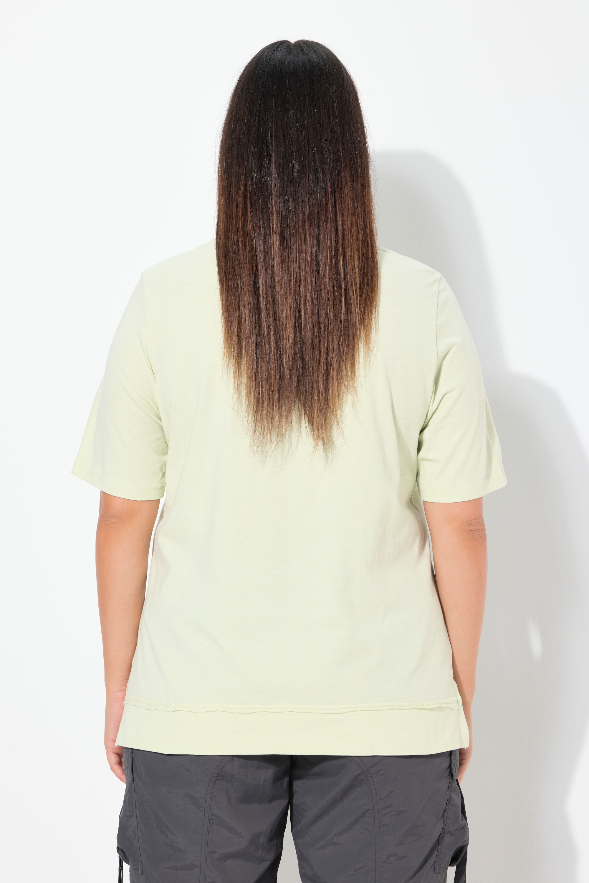 Ulla Popken Damen große Größen T Shirt Feder offenkantig V Ausschnitt