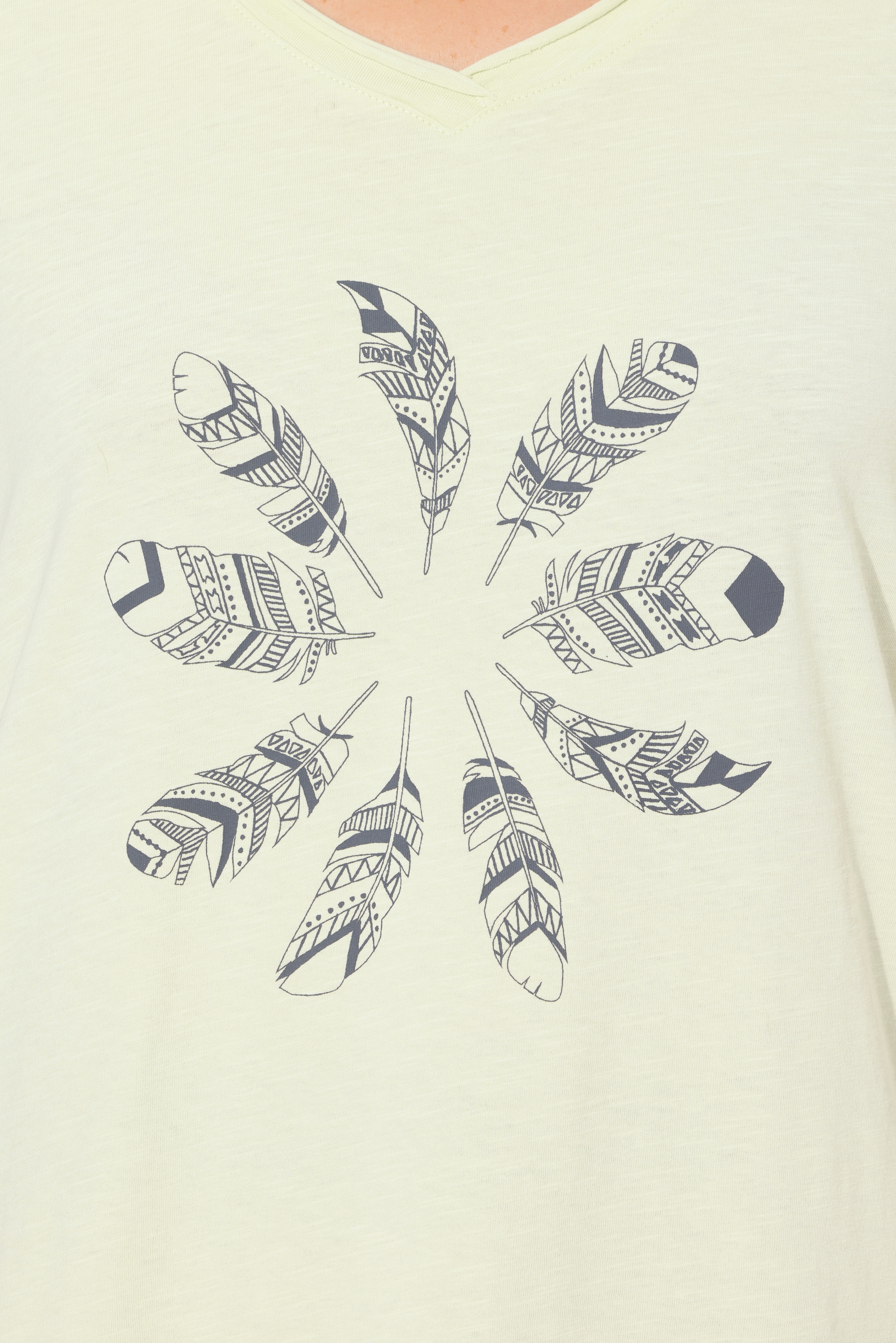 Ulla Popken Damen große Größen T Shirt Feder offenkantig V Ausschnitt