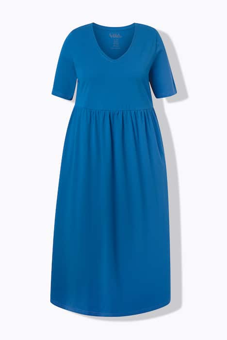 Maxi-jurk, A-lijn, V-hals, halve mouwen, zakken