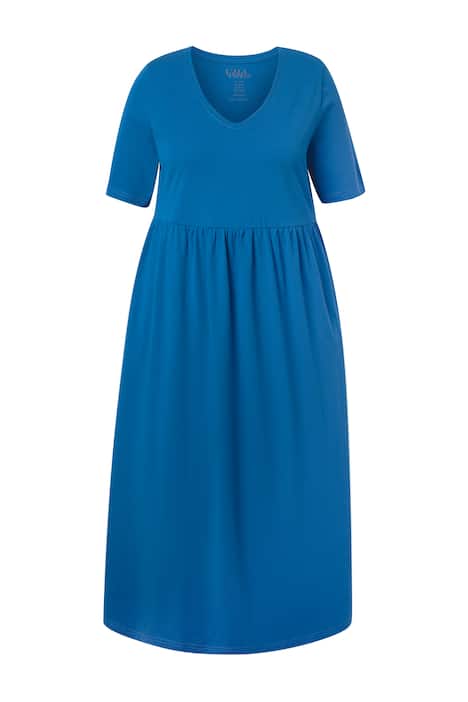 Maxi šaty, A střih, výstřih do V, krátké rukávy, kapsy