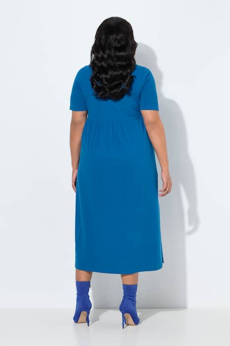 Maxi-jurk, A-lijn, V-hals, halve mouwen, zakken