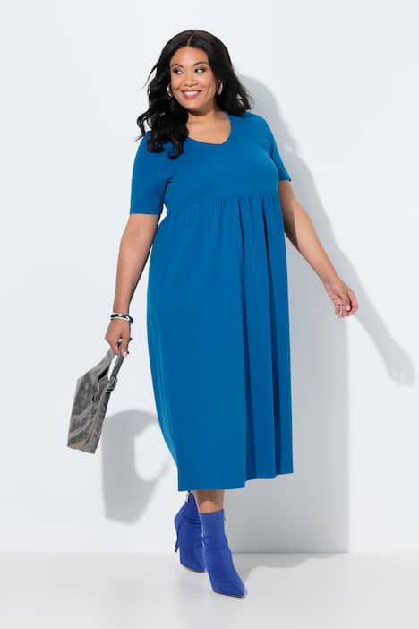 Maxi-jurk, A-lijn, V-hals, halve mouwen, zakken