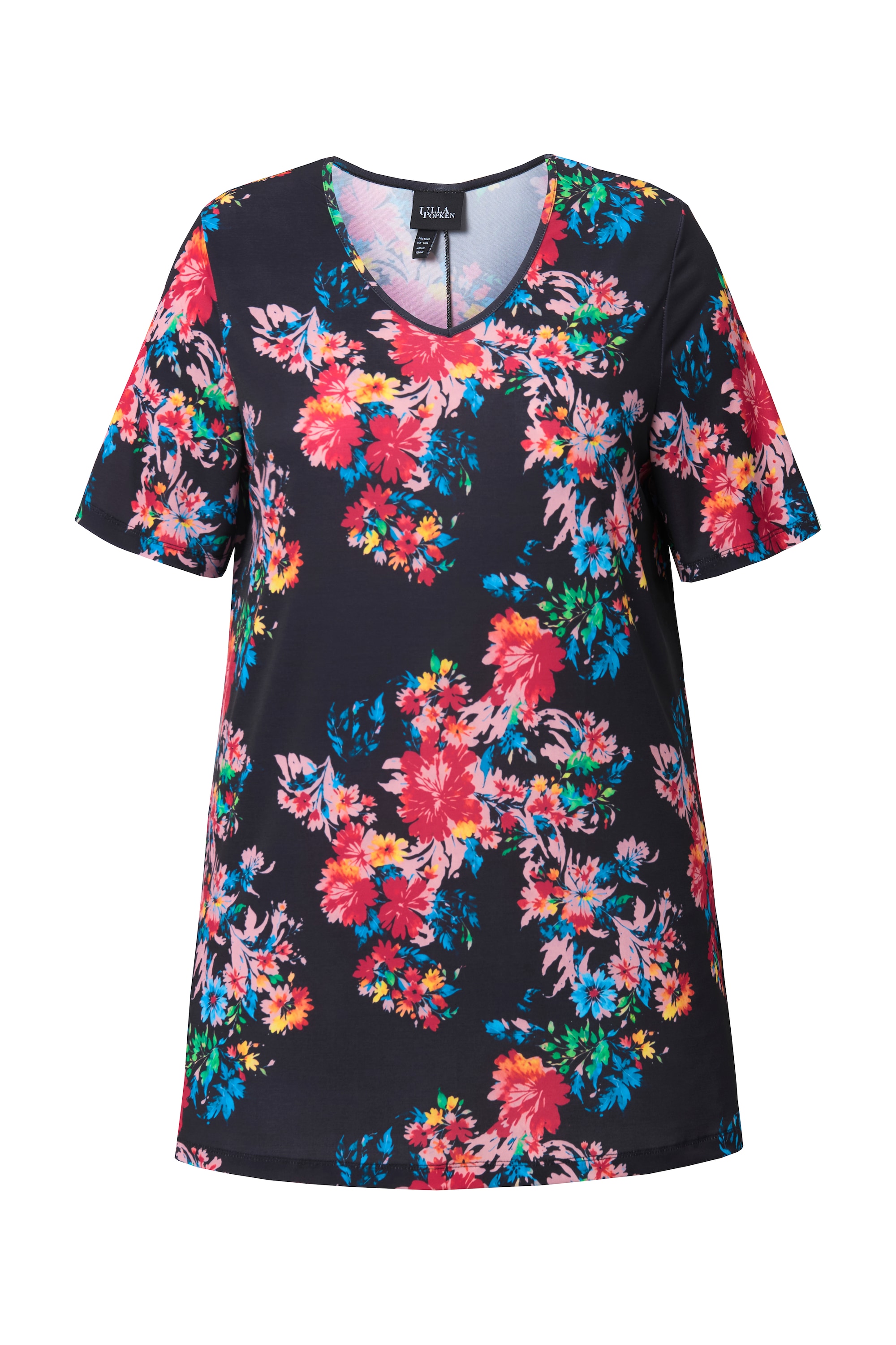 Ulla Popken Damen große Größen Longshirt A Linie V Ausschnitt Halbarm 838193