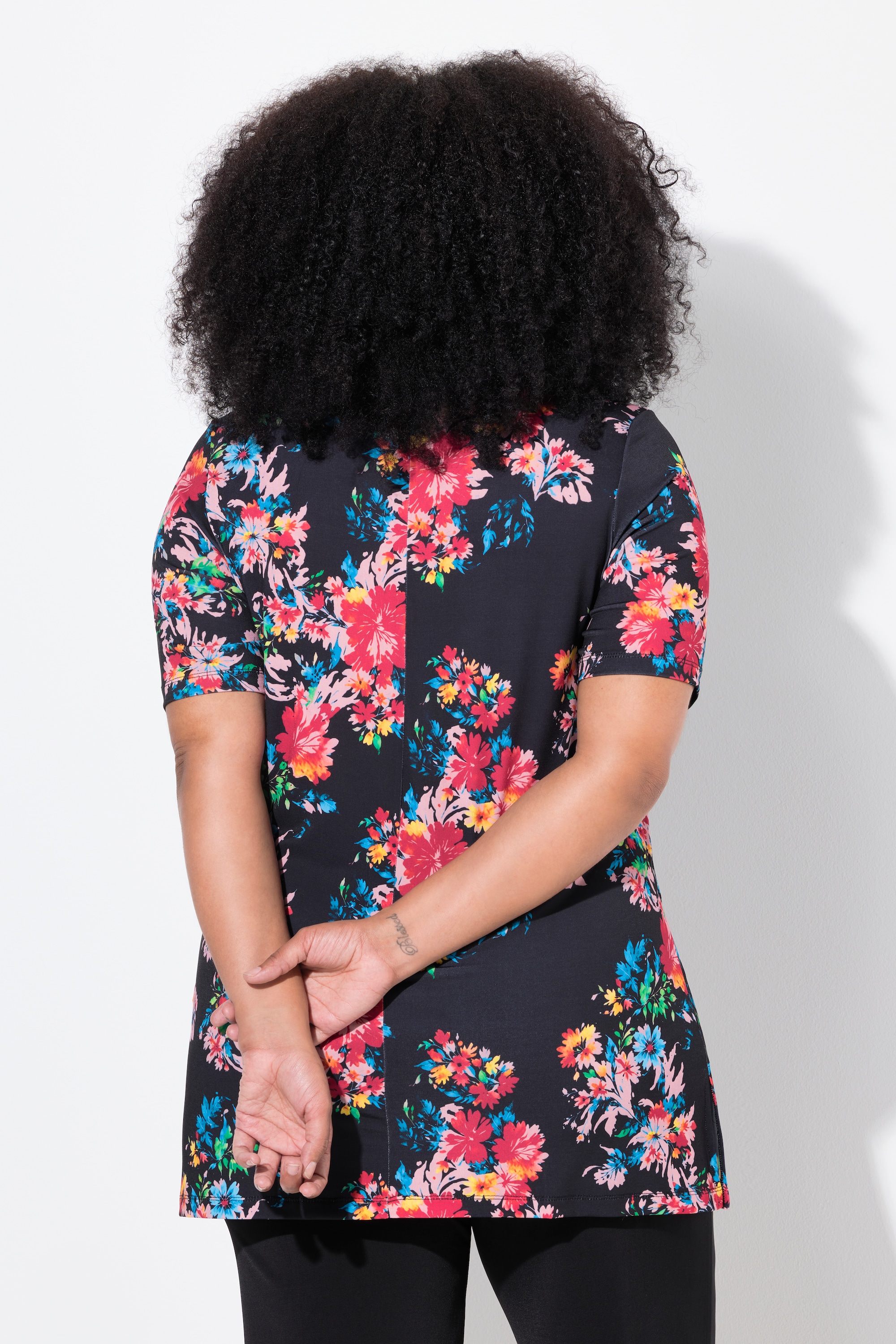 Ulla Popken Damen große Größen Longshirt A Linie V Ausschnitt Halbarm 838193