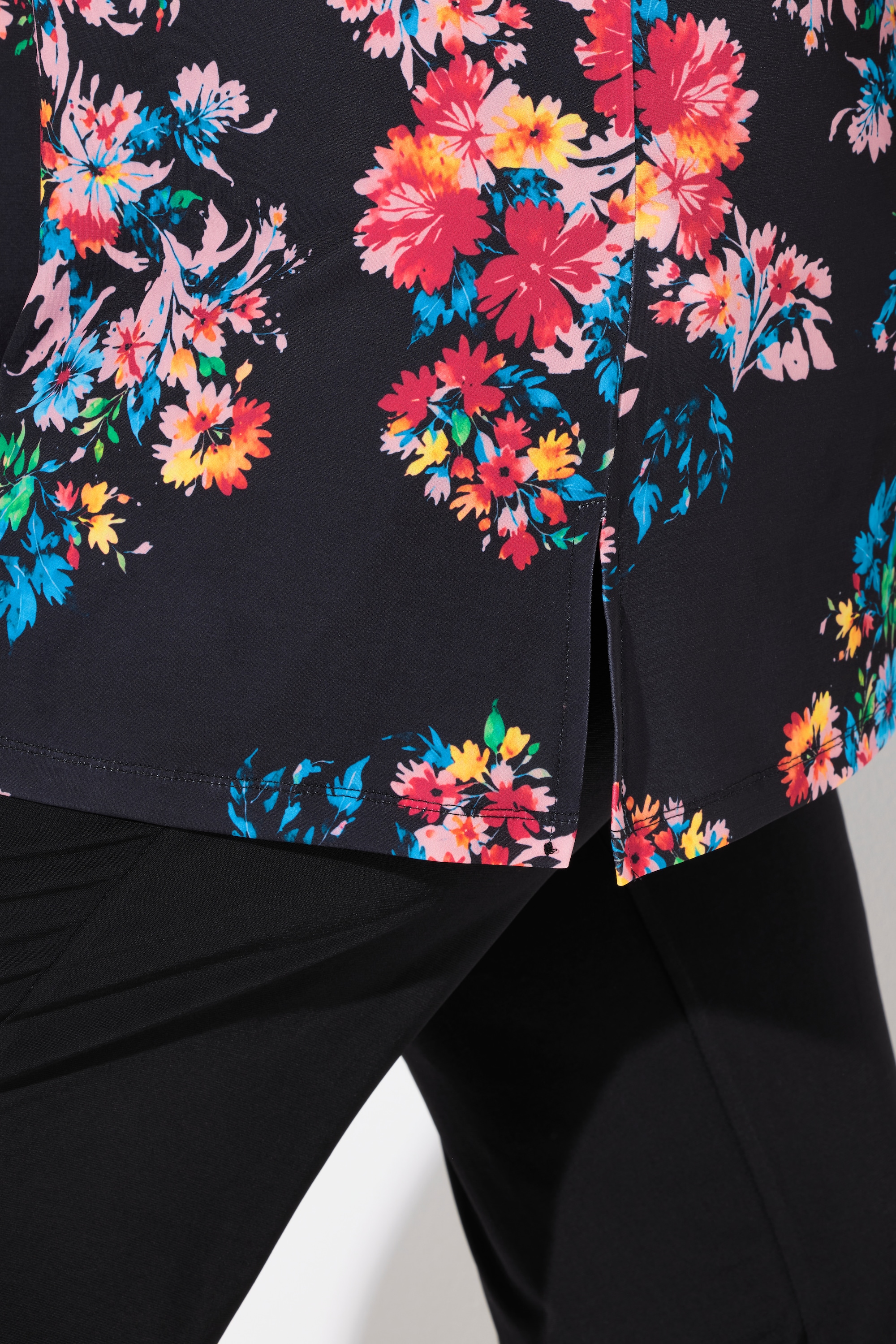 Ulla Popken Damen große Größen Longshirt A Linie V Ausschnitt Halbarm 838193