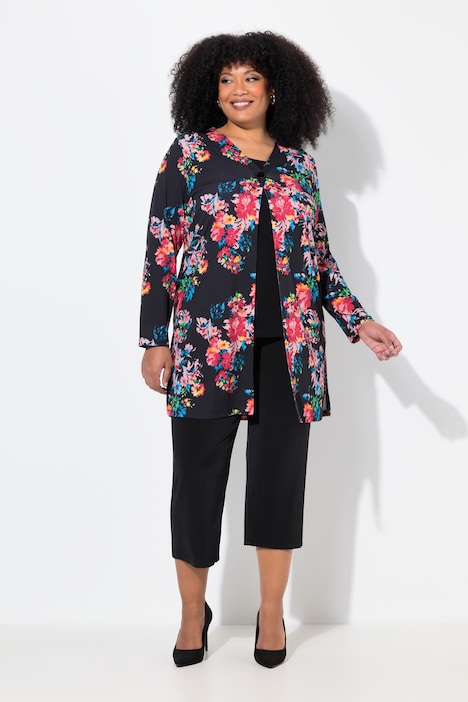 Floral Matte Jersey Open Front Cardigan