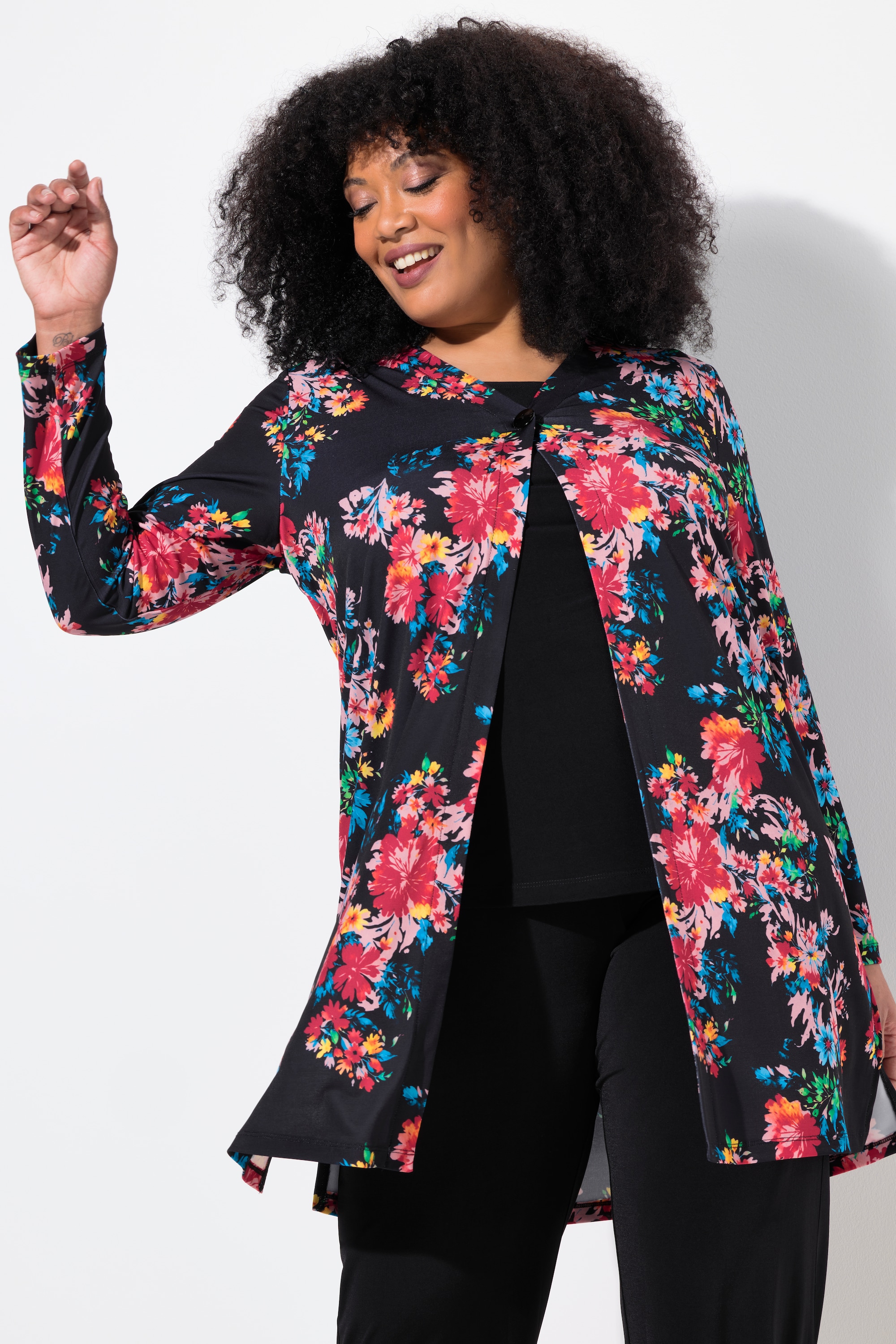 Ulla Popken Damen große Größen Jerseyjacke A Linie V Ausschnitt Langarm 838195