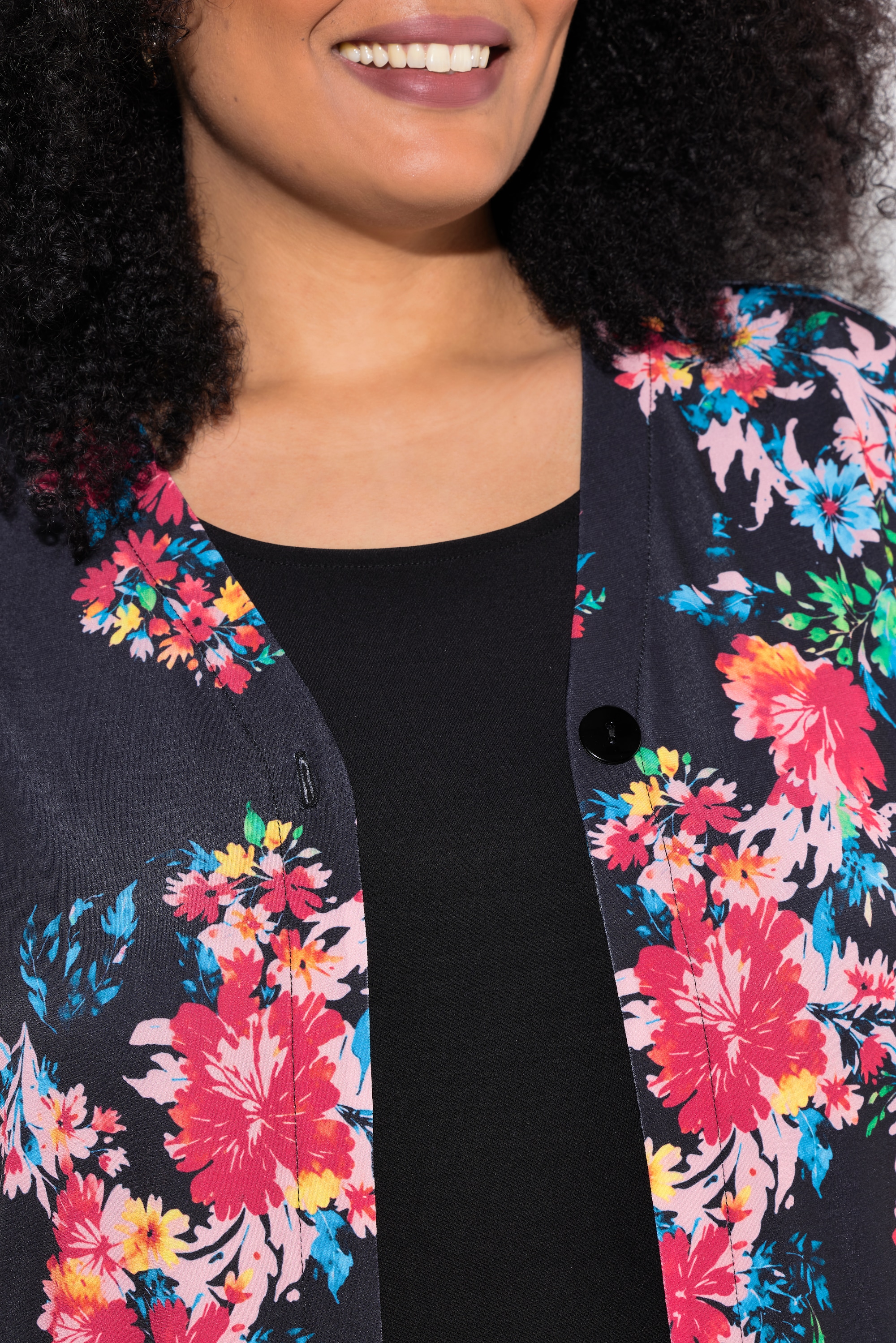 Ulla Popken Damen große Größen Jerseyjacke A Linie V Ausschnitt Langarm 838195