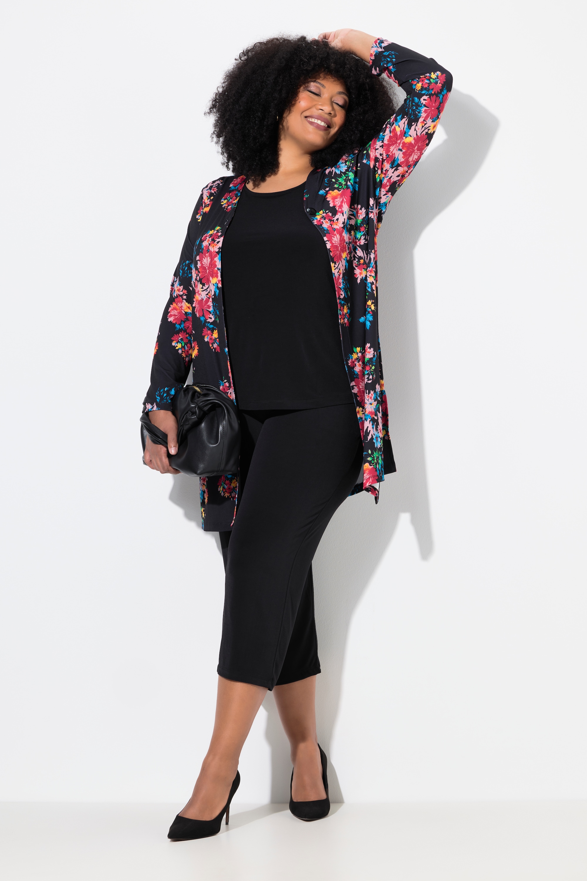 Ulla Popken Damen große Größen Jerseyjacke A Linie V Ausschnitt Langarm 838195