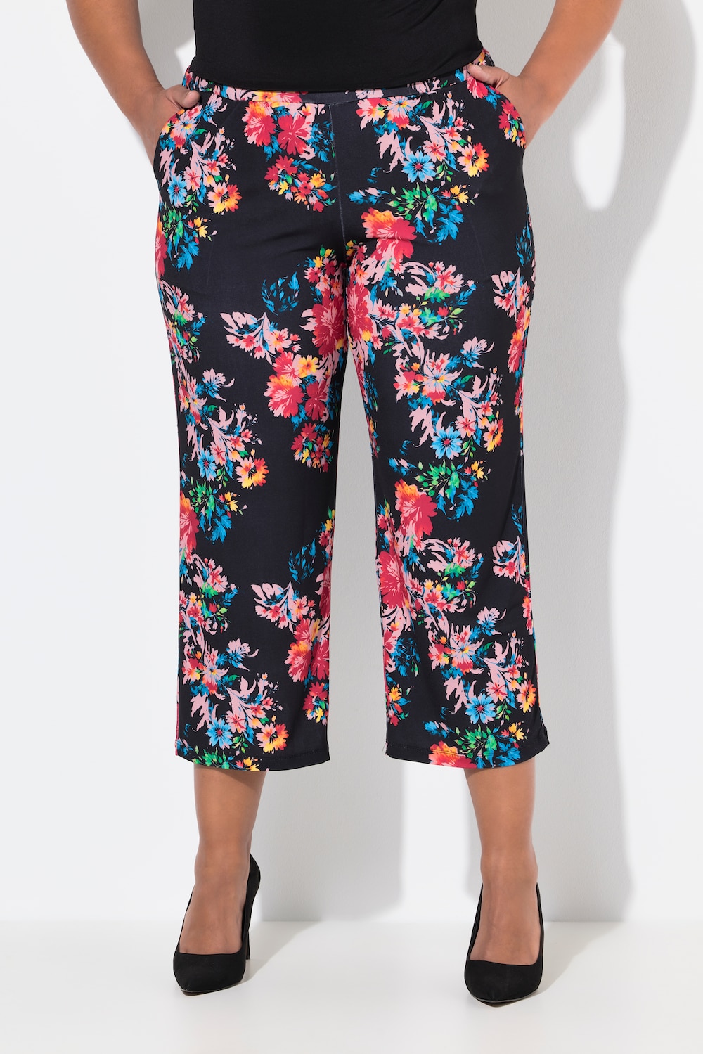 Große Größen 7/8-Jerseyhose, Damen, schwarz, Größe: 66/68, Polyester, Ulla Popken