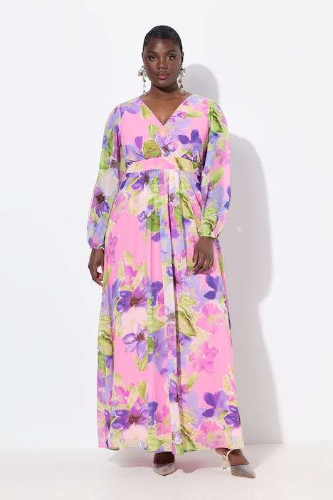 Garden Floral Long Sleeve Evening Dress