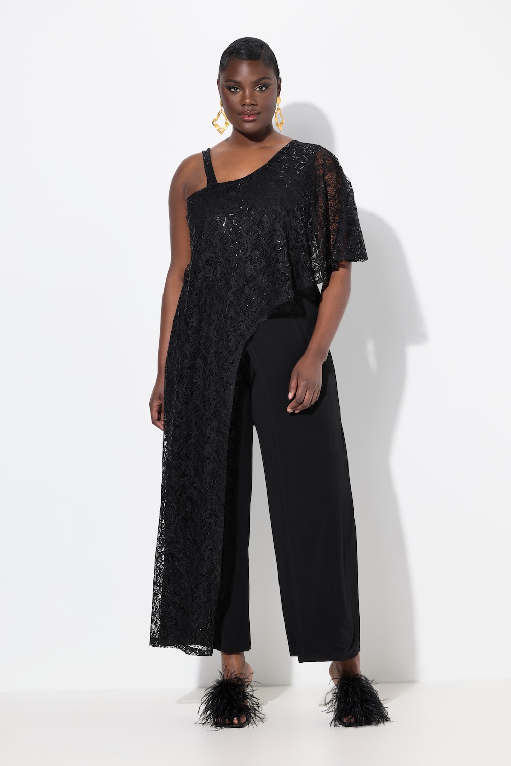 Thumbnail - Große Größen Jumpsuit, Damen, schwarz, Größe: 58/60, Polyester, Ulla Popken