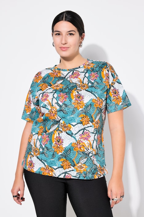 T-shirt, coupe oversized, imprimé floral, manches mi-hauteur