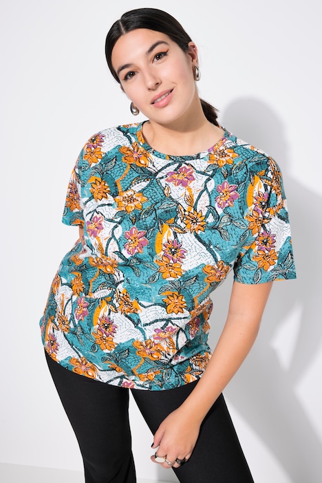 T-Shirt, Oversize Shape, Flowerprint, Halbarm