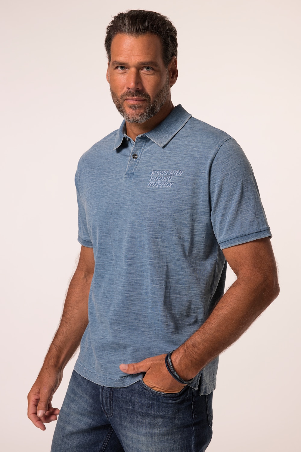 JP 1880 poloshirt, korte mouwen, piqué, vintage wassing, tot 8XL