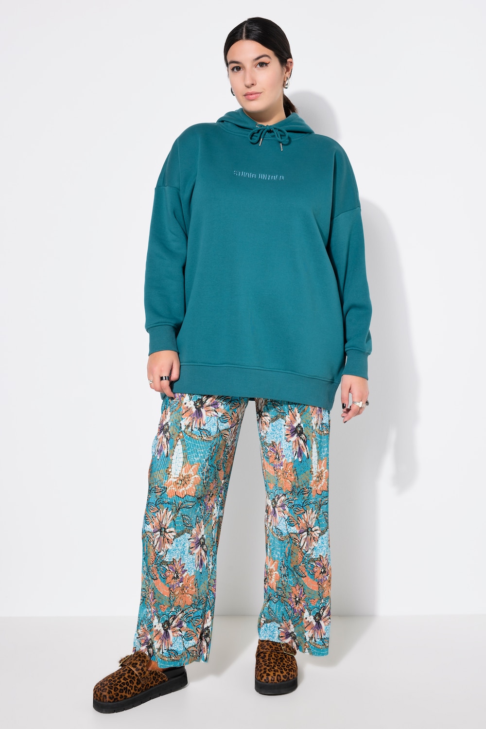 Hose, Wide Legs, High Waist, Plissee, Flower