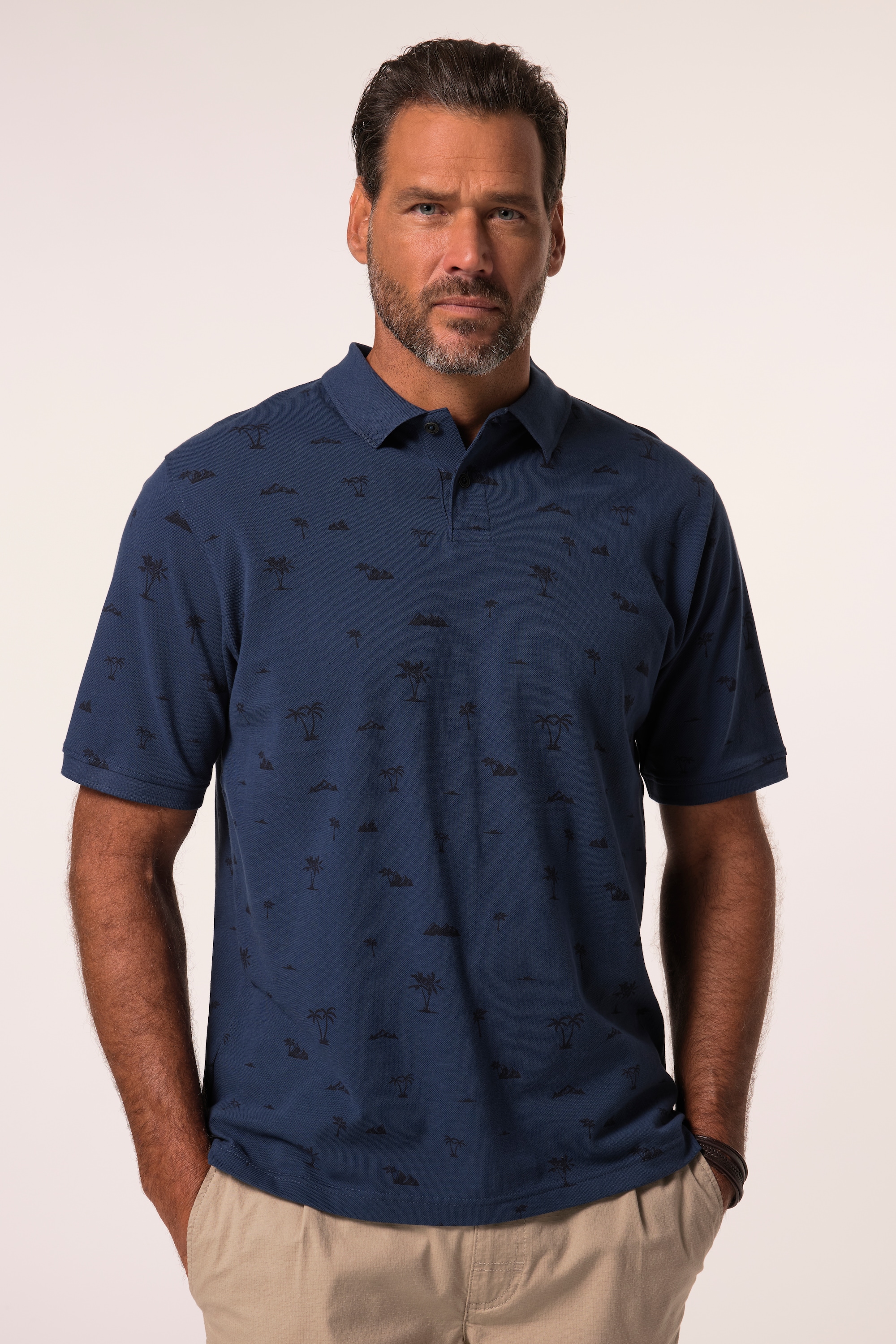JP 1880 Herren große Größen JP 1880 Poloshirt Halbarm Piqué Alloverdruck