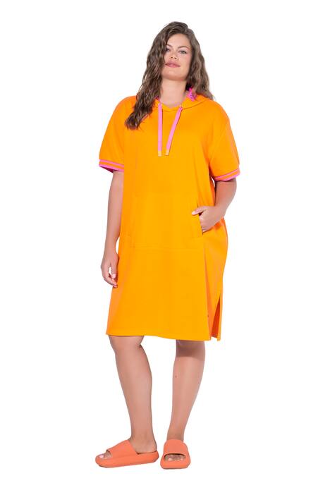 Teplákové šaty, krátké rukávy, kapuce, OEKO-TEX