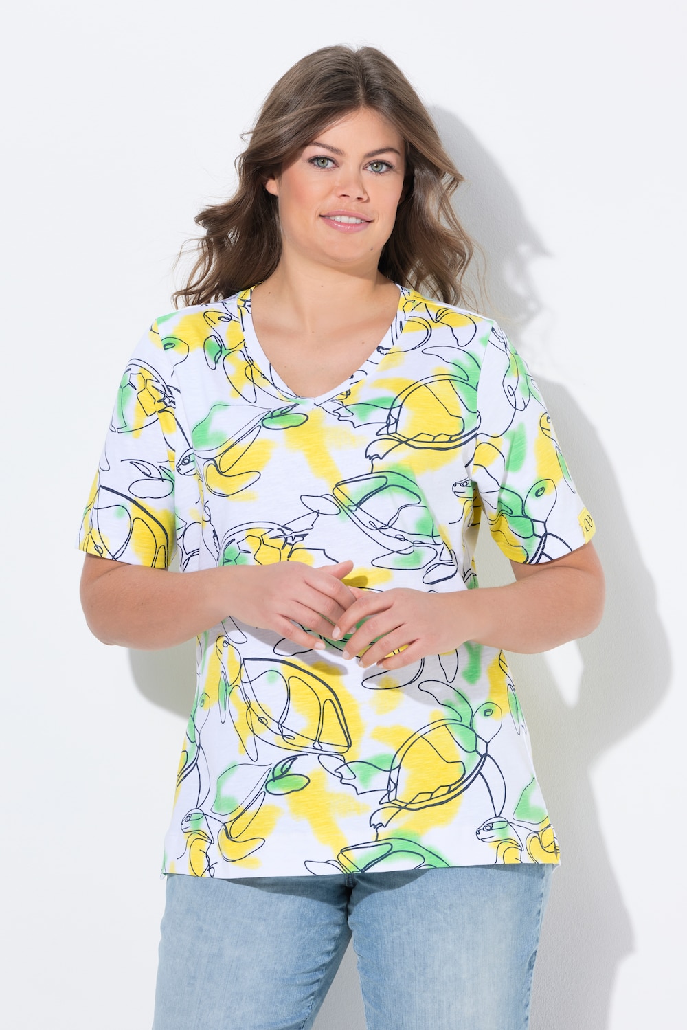 Große Größen T-Shirt, Damen, gelb, Größe: 56/58, Baumwolle, LAURASON