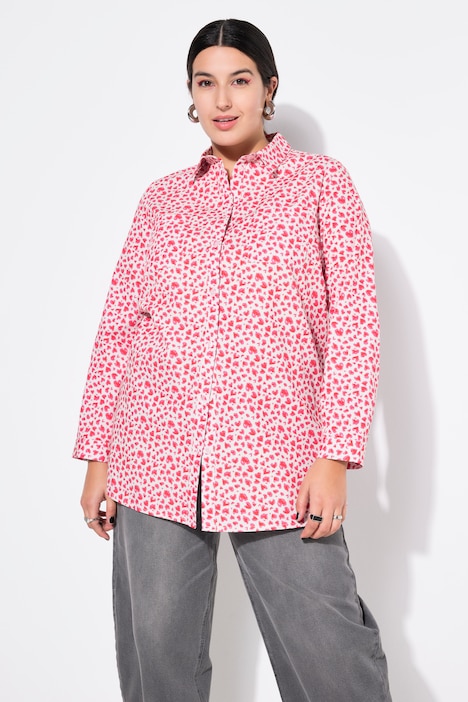 Overhemdblouse, boxy model, hearts-print