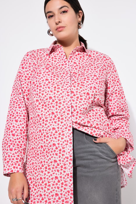 Overhemdblouse, boxy model, hearts-print